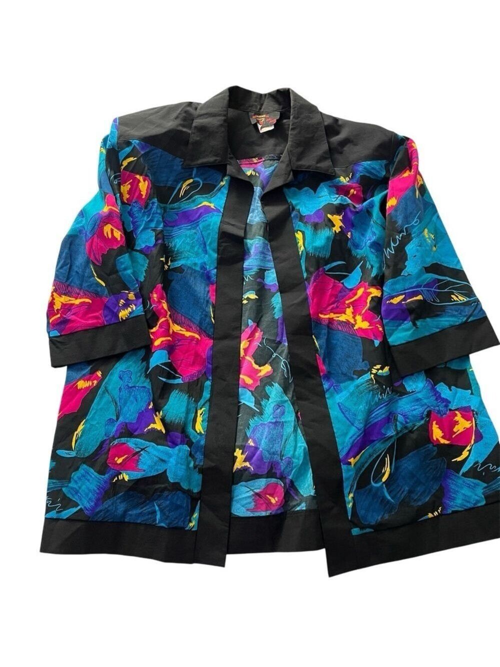 Vintage 80s Vintage Mr. MAX Bright Floral Open Front Kimono Jacket 20